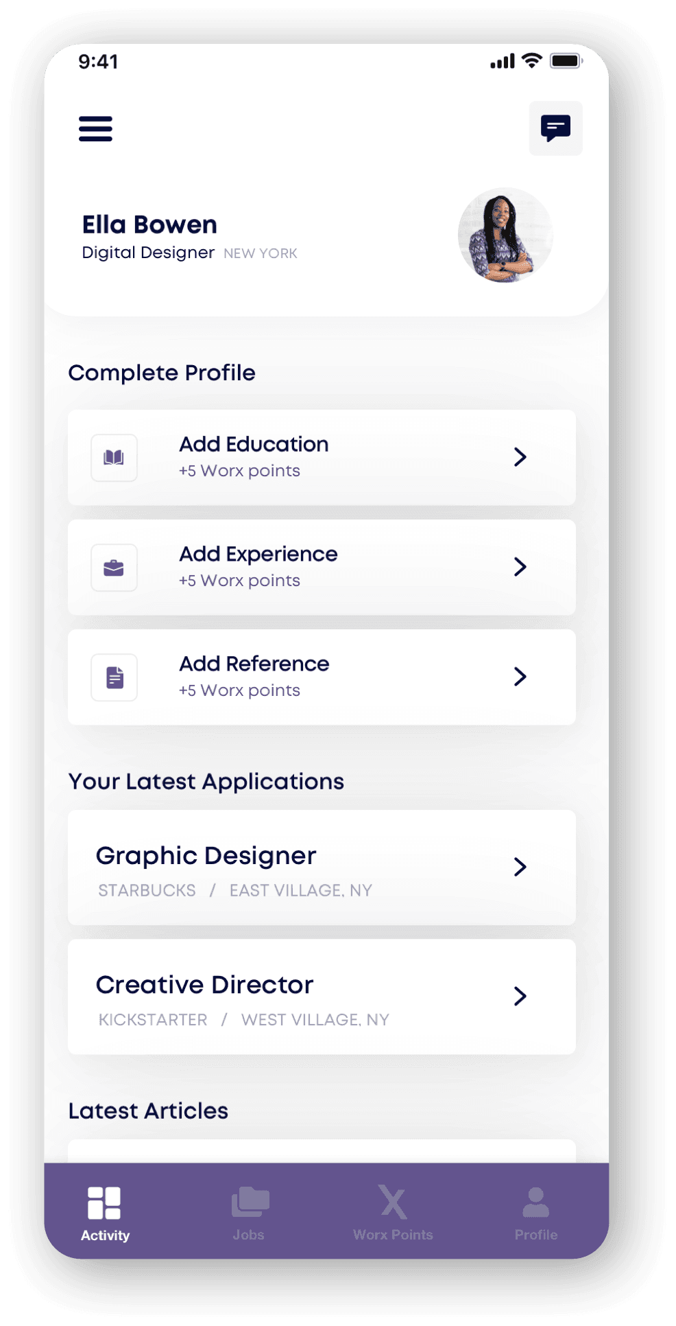 jobworX mobile app dashboard